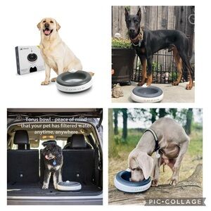 TORUS Filtered 2L/68oz Portable Gravity Dog Water Bowl + 5 new unused filters
